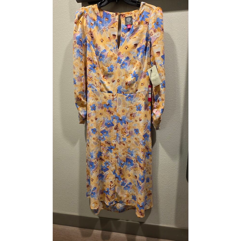 Nwt Vince Camuto Spring Floral Print Peek-a-Boo Midi Dress Beige Combo sz 16